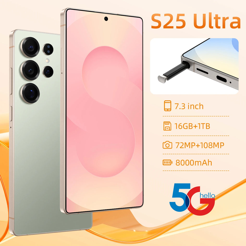 S25 Ultra 5G Smartphone 7-3 Inch Big Screen 12GB+512GB Android 15 Brand New Original OLED LTE 65W Quick Charge