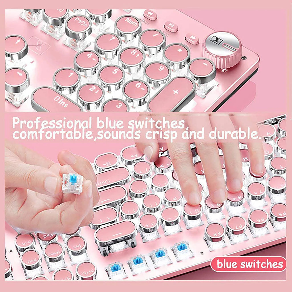 Girl Pink Real Mechanical Keyboard Green Axis Punk Retro Round Key Chocolate Lipstick Office Typing Game Keyboard