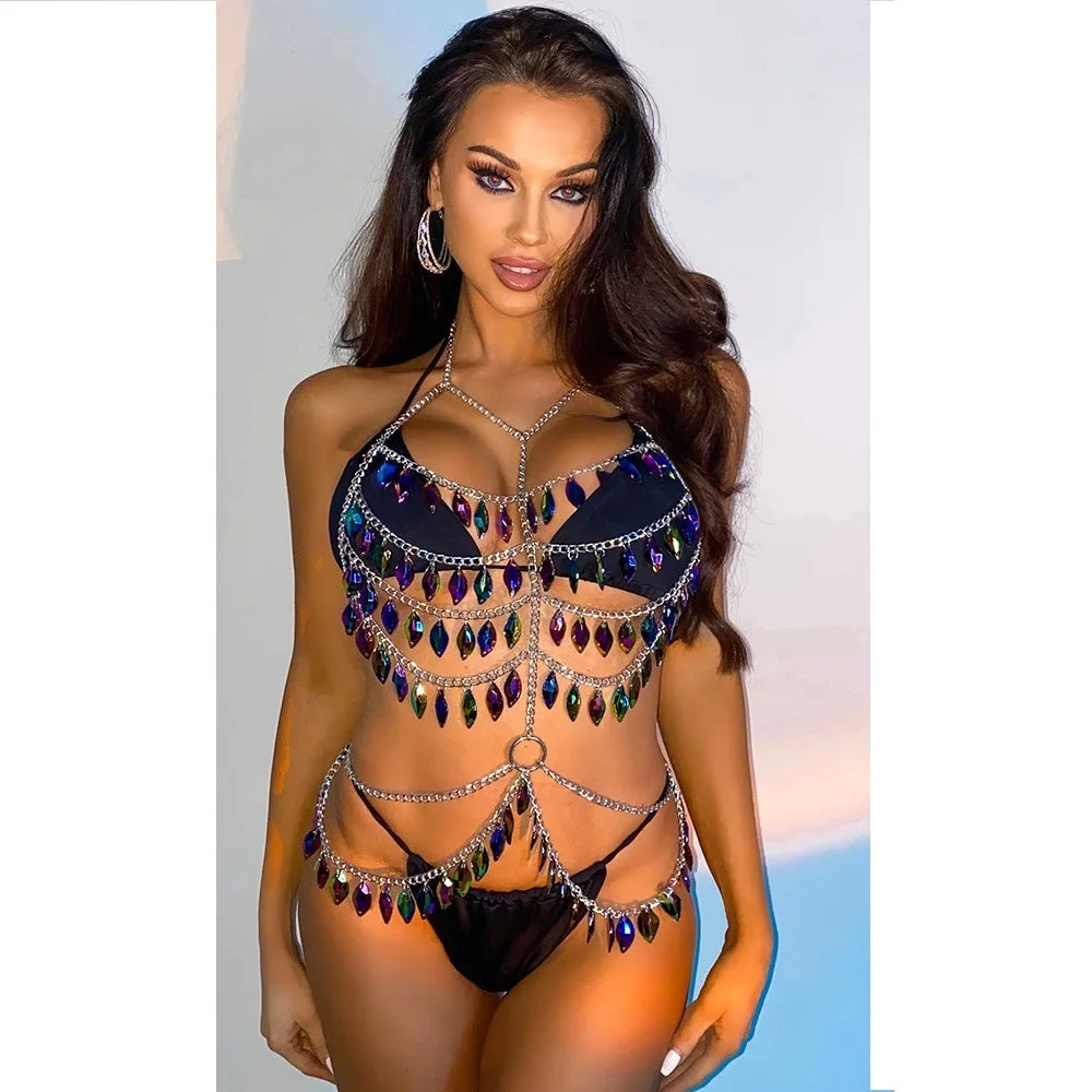 Luxury Hollow Out Jewelry Crystal Sexy Vest Women Crop Top Rhinestone Chain Sexy Bra