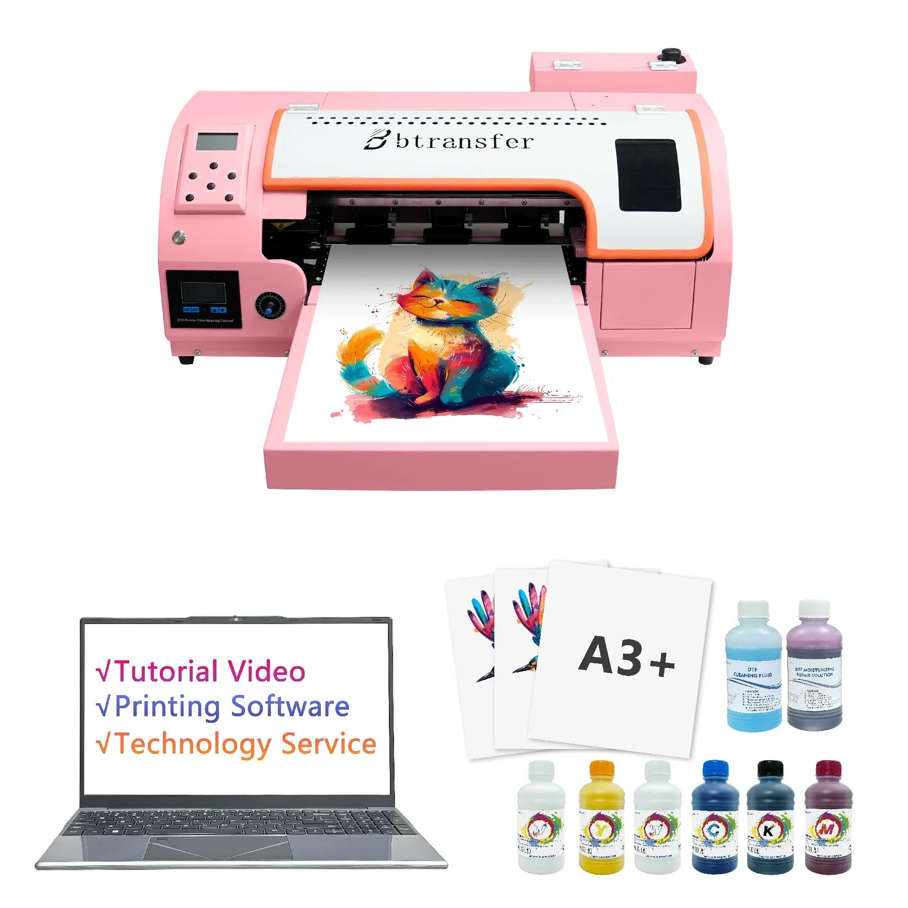 B Btransfer New Version Pink A3 DTF Printer 300mm  Smart Auto Film Printing System for Custom Clothing & Merchandise Production