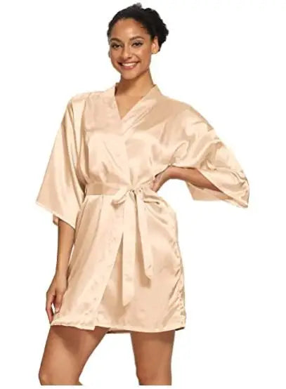 Summer Champagne Chinese Bride Wedding Robe Satin Sleepwear Women Nightgown Sexy Nightdress Lady Kimono Bathrobe Gown Negligee