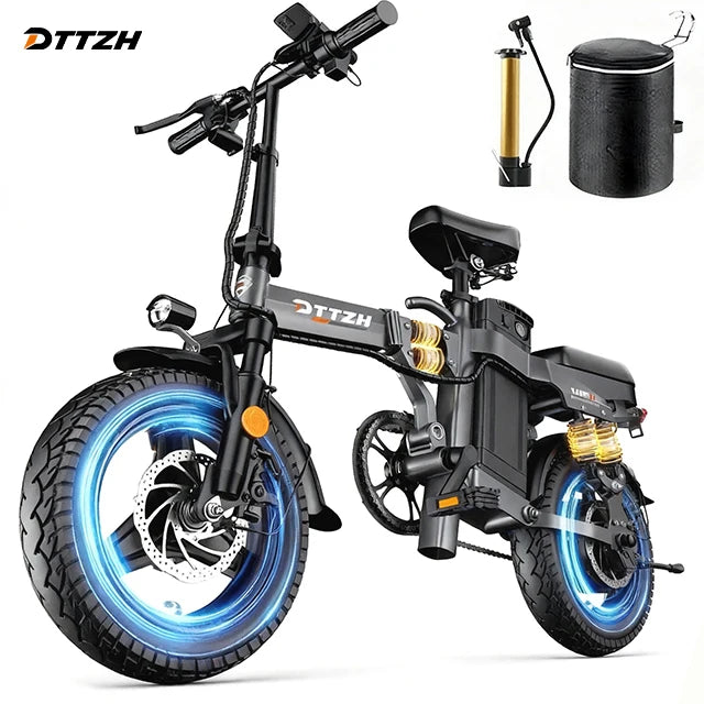 Free Shipping A12S  Hot Sale DTTZH US WareHouse Lithium Electric Bicycle 52v 25Ah Bike Foldable Electric Bike Carbon Steel 14"
