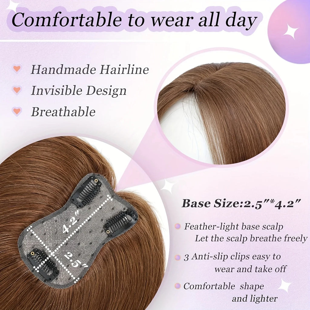 [Real Human Hair Topper] Real Human Hair Clip in Bangs Topper for Women | French Bangs Hair Piece for Thinning & Volume-Silvery