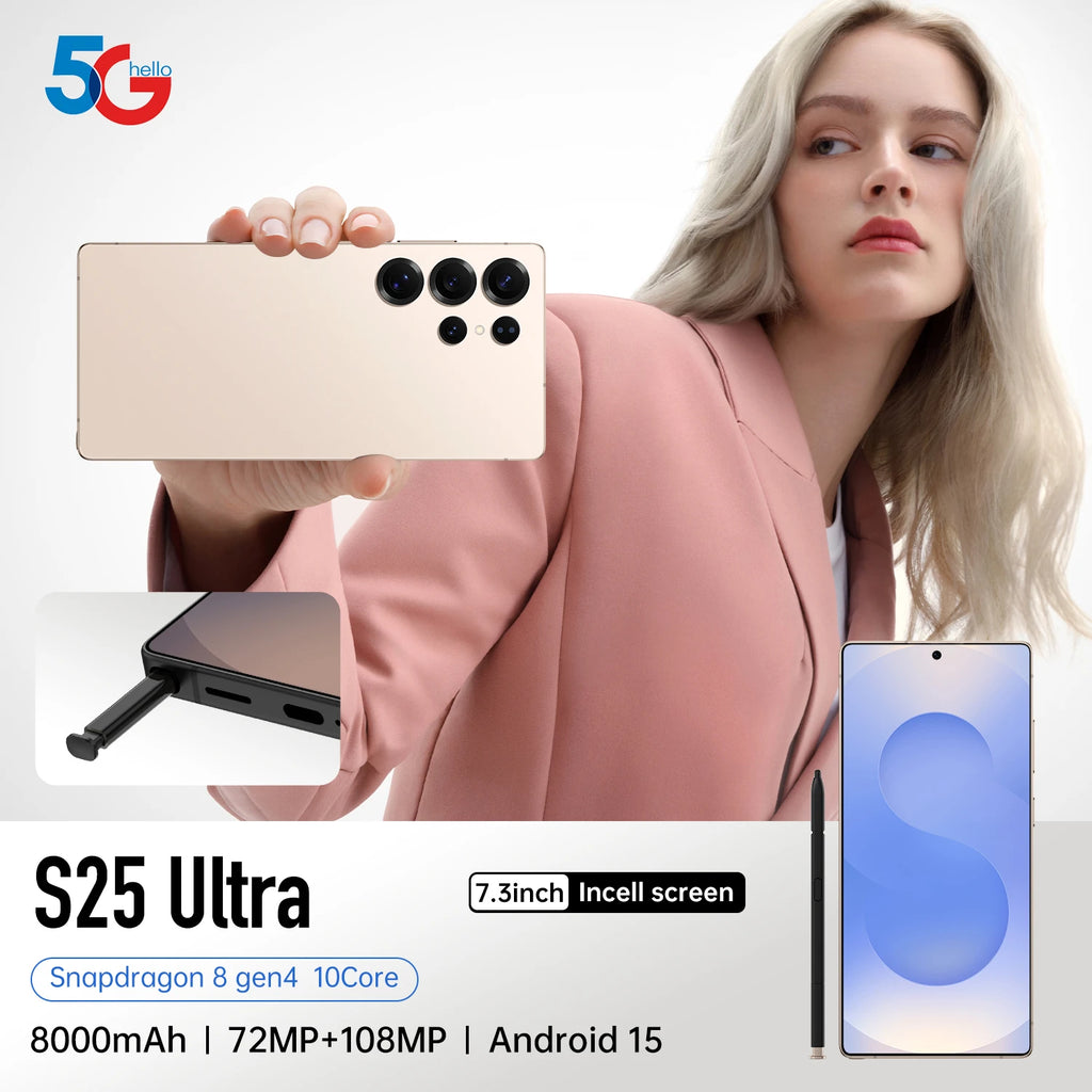 S25 Ultra 5G Smartphone 7-3 Inch Big Screen 12GB+512GB Smartphone Android 15 for Brand New Original Smart Phone OLED