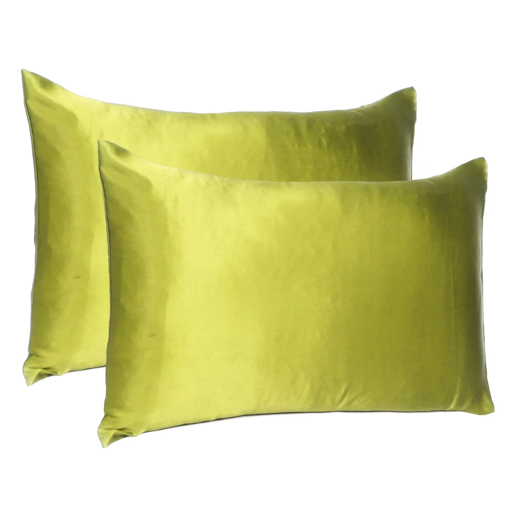 HMS Set of Two Dreamy Lemongrass Satin Queen Pillowcases Luxury Silk Scarves
