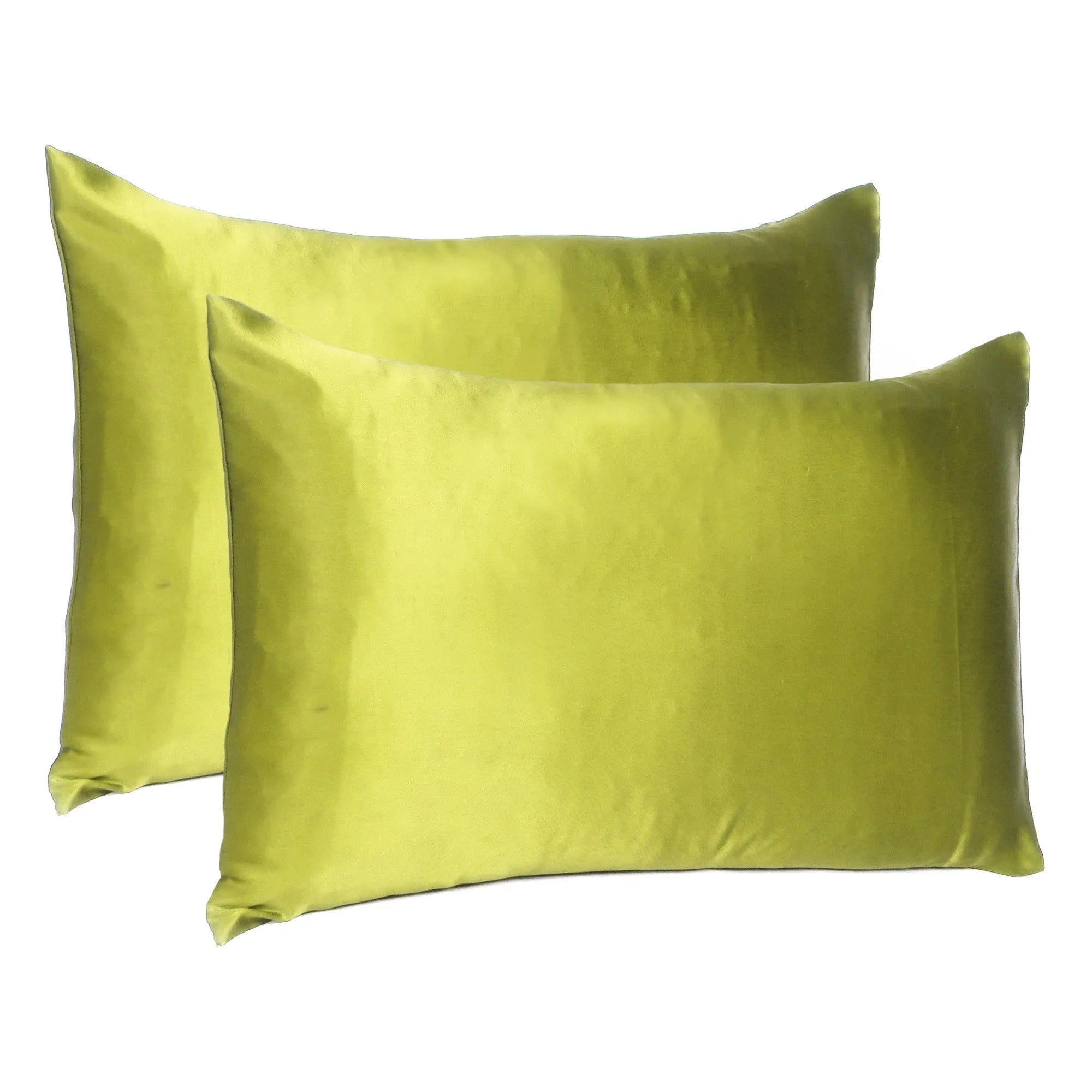 HMS Set of Two Dreamy Lemongrass Satin Queen Pillowcases Luxury Silk Scarves