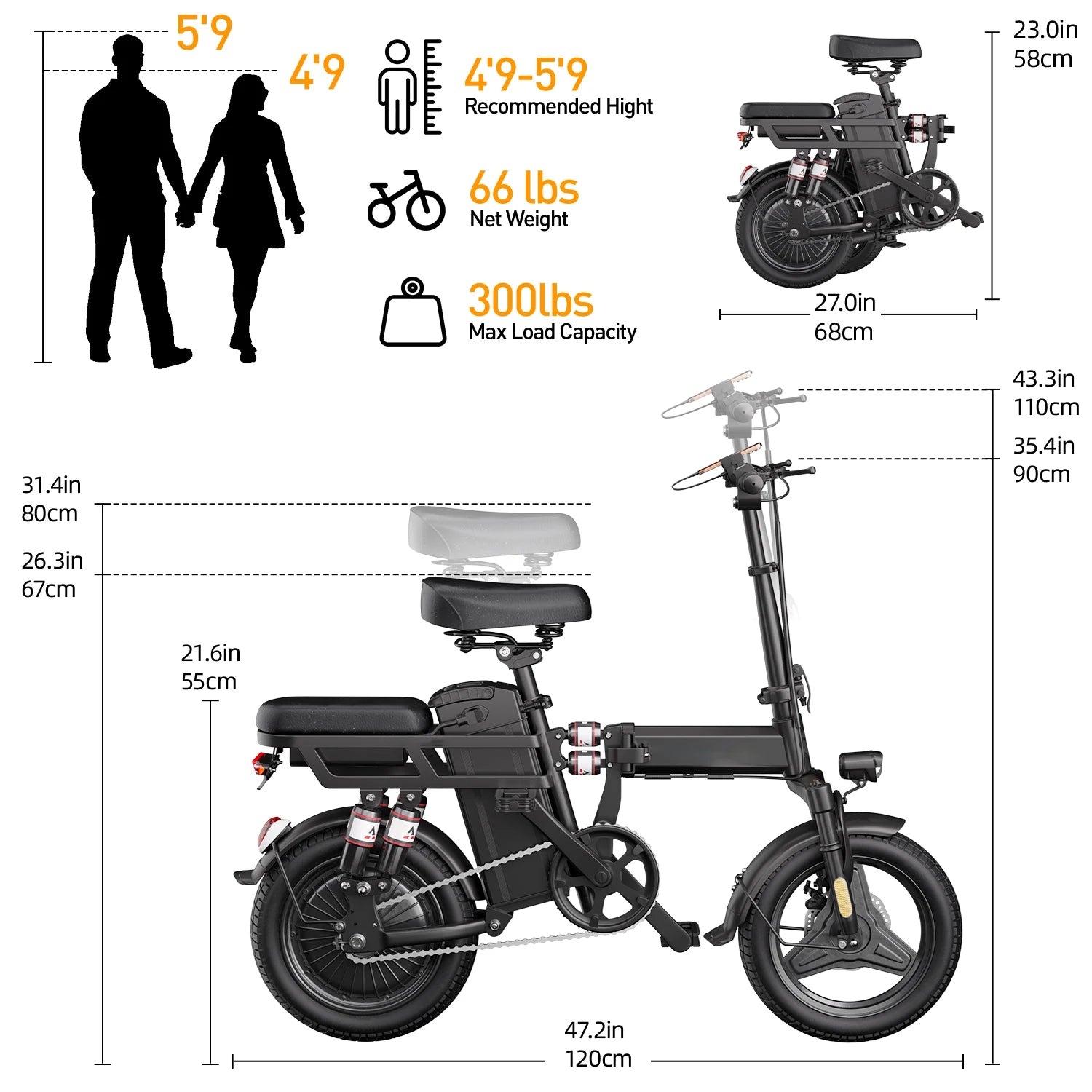 Aairsk US Stock Warehouse E Bike 14 Inch Electric Folding Bike 500W Portable Electric Bike Mini Folding Electric Bicycle