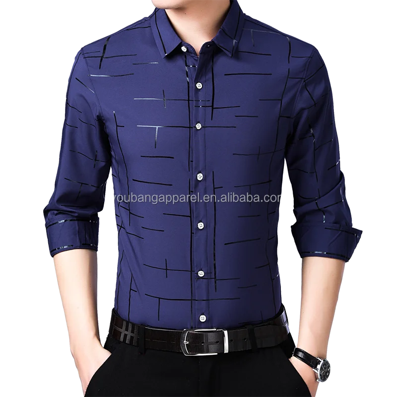 New Arrival Men's Casual Long Sleeve Satin Blouse Shirt Loose Fit Stand Collar Anti-Wrinkle Autumn Stripe Print Wholesale