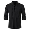 Good Quality New Design Stand Collar Men's Cotton Linen Shirt Long-sleeved Casual Beach Shirt