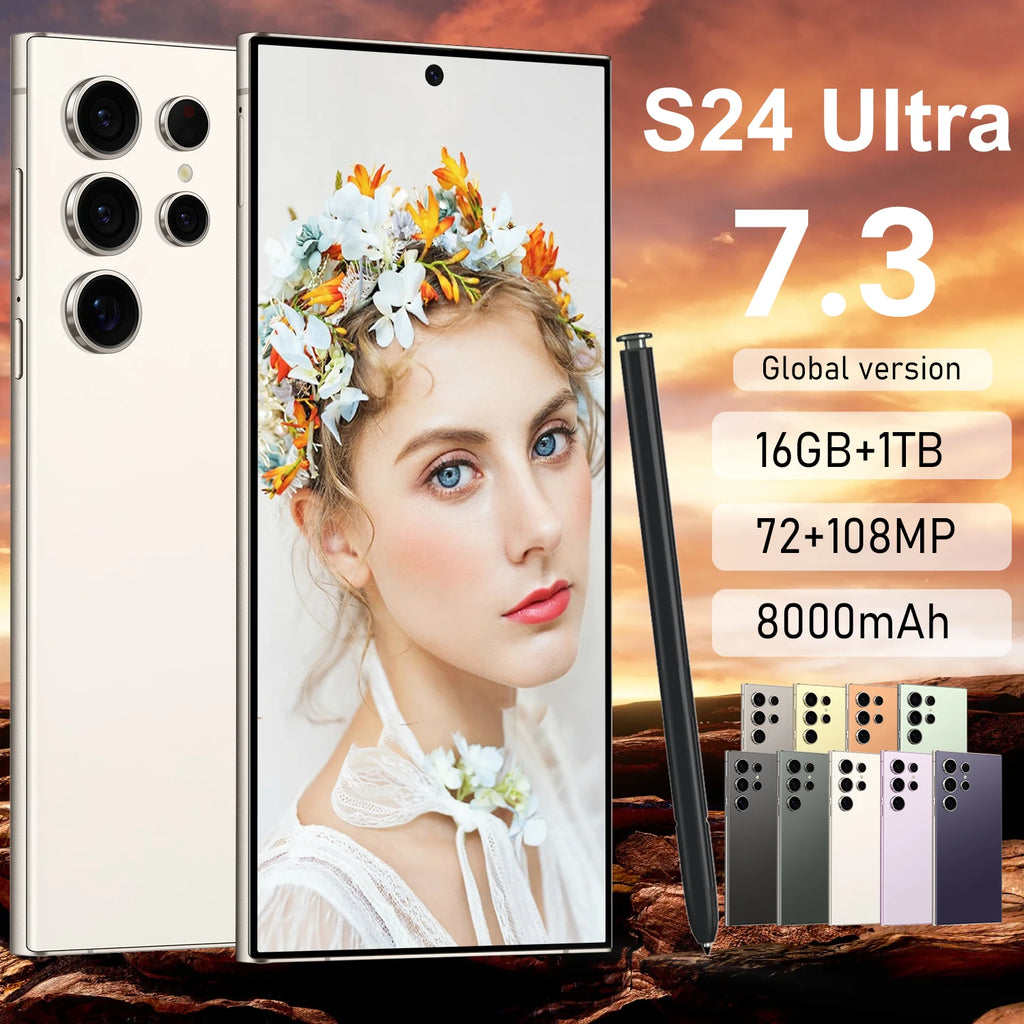 Hot Selling S24 ULTRA 7.3 Inch Full Display Original 16GB+1TB 48MP+108MP Android 14 Mobile Smartphone in French and Spanish