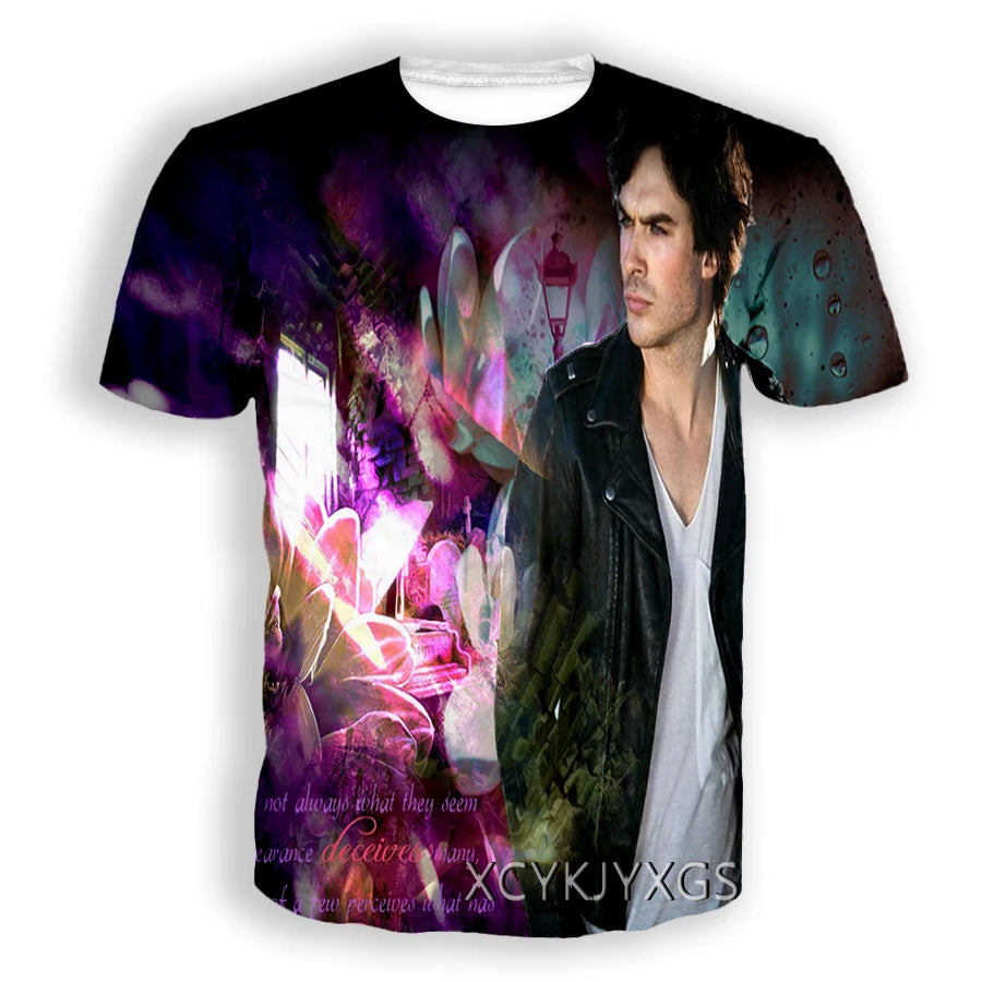 Men/Women TV The Vampire Diaries 3D Printed T-Shirt Damon Salvatore Short Sleeve Fashion T Shirt Sport Pullover Summer Tops 6XL