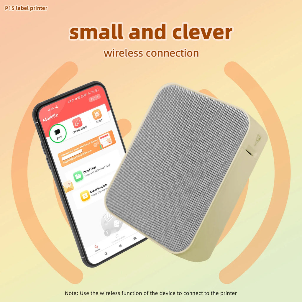 Portable Handheld P15 Thermal Transfer Printer Mini Wireless Sticker Printer for Home Use Supports Max 15mm Labels Barcode