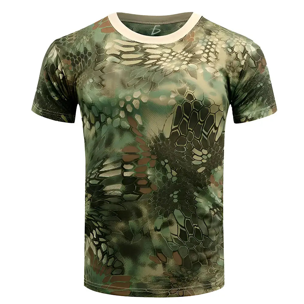 ELEGATE Comfortable Cool Men's XL Collarless Summer Breathable Camouflage Casual Tactical Sports Shirt Polyester/Cotton Short