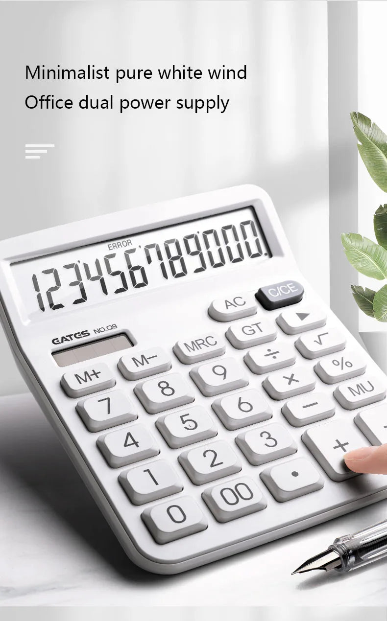 Simple Business Calculator 12-digit Display Large Screen Dual Power Supply Calculator Student Accounting Desktop Calculator