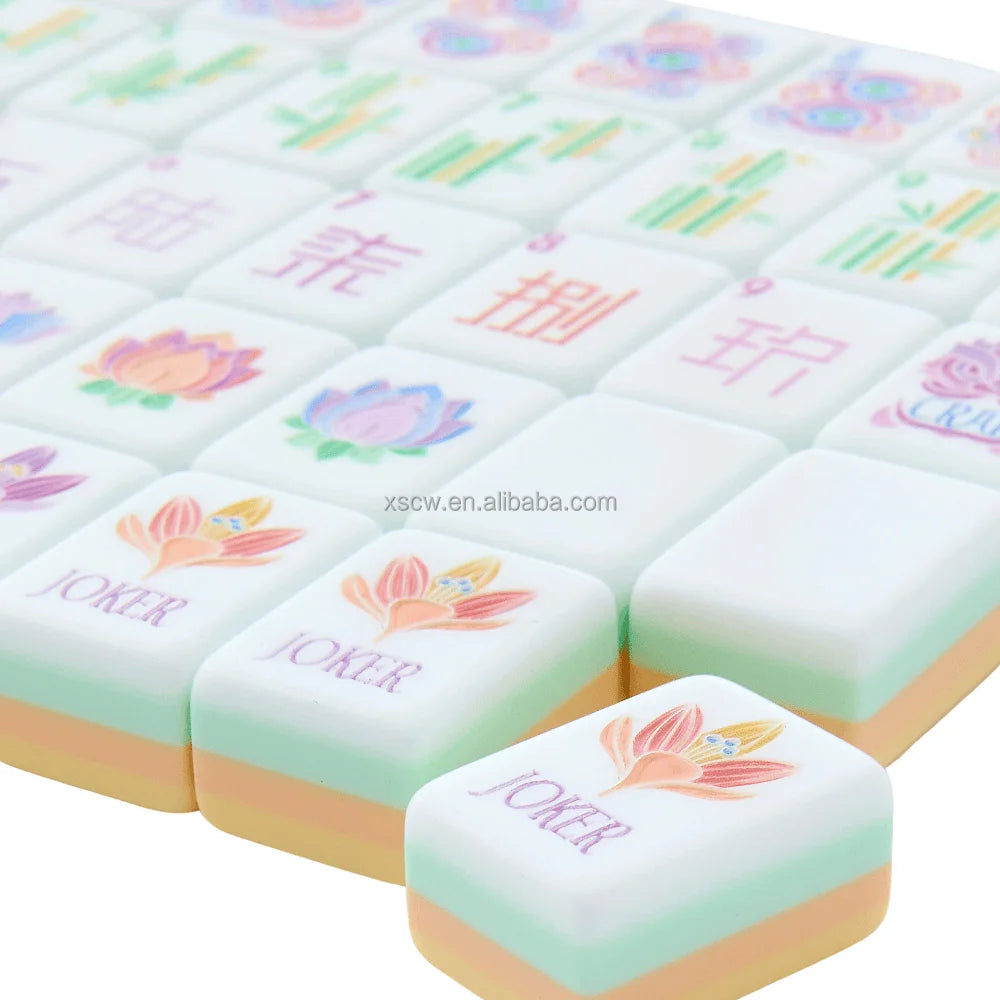 Color Mahjong Set Custom Logo High Quality Steel Blue Four-Layer Acrylic American-Style Mahjong Set
