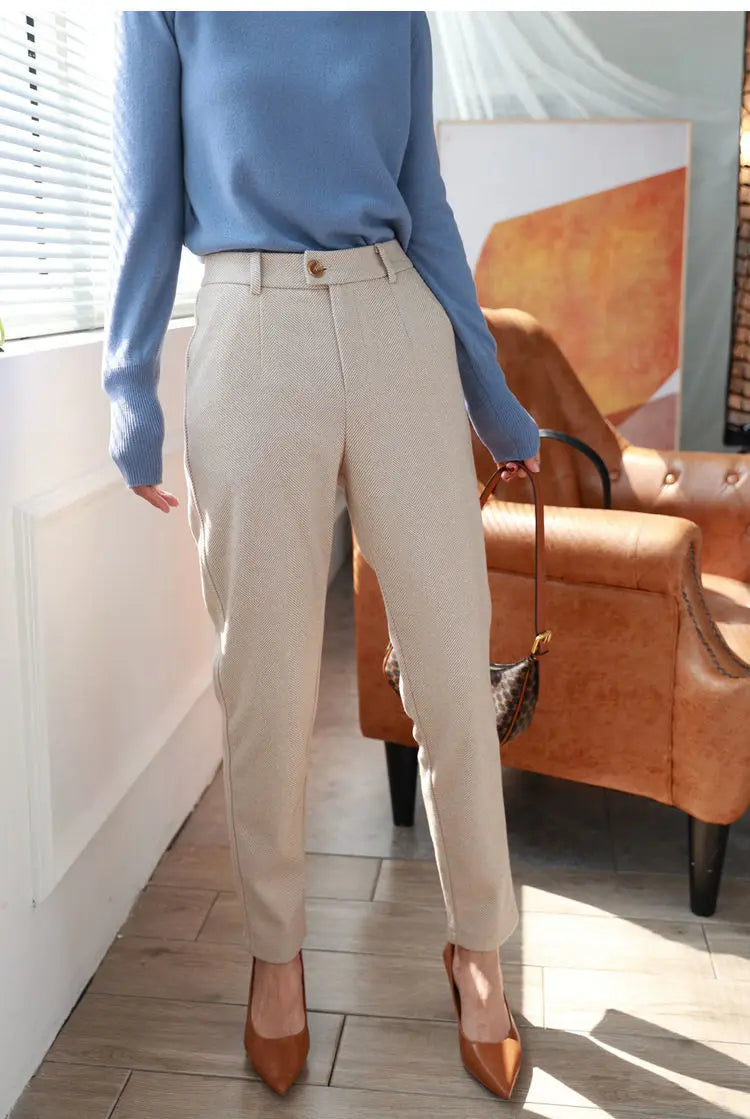 Woolen Pants Women's Harem Pencil Pants 2026 Autumn Winter High Waisted Casual Suit Pants Office Lady Women Trousers