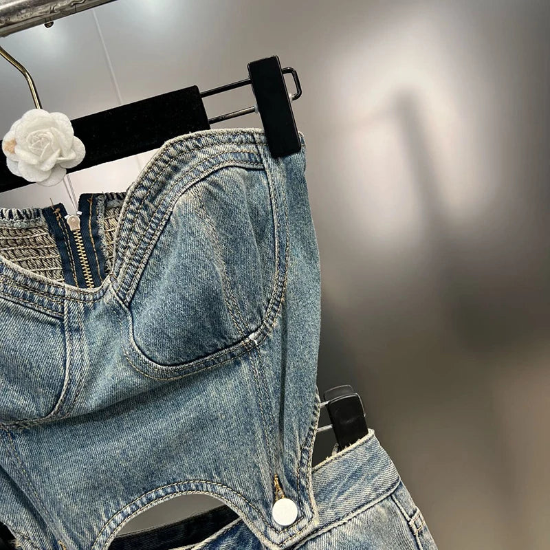 Spring Summer High Quality Cotton Denim High Waist Women Jumpsuit 2023