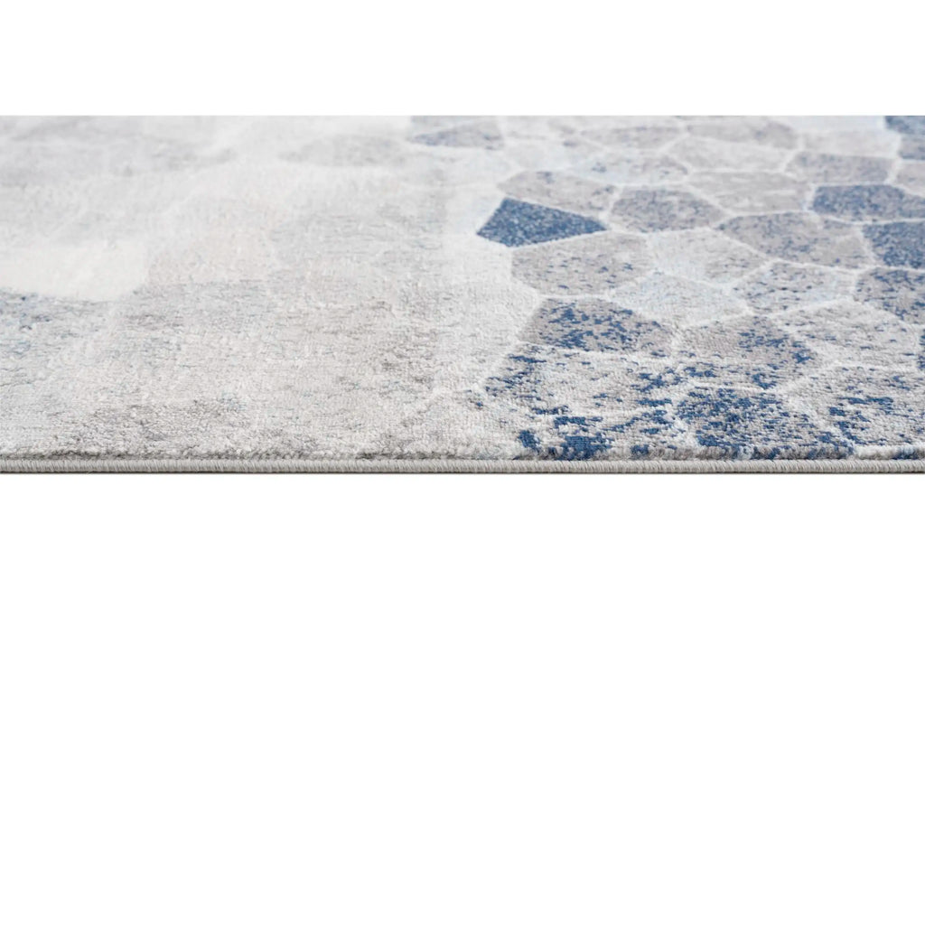 HMS 9' Modern Cobblestone Runner Rug Blue Beige Gray Handmade Tufted Jute Wool Carpet Anti-Slip Washable for Home Prayer Use
