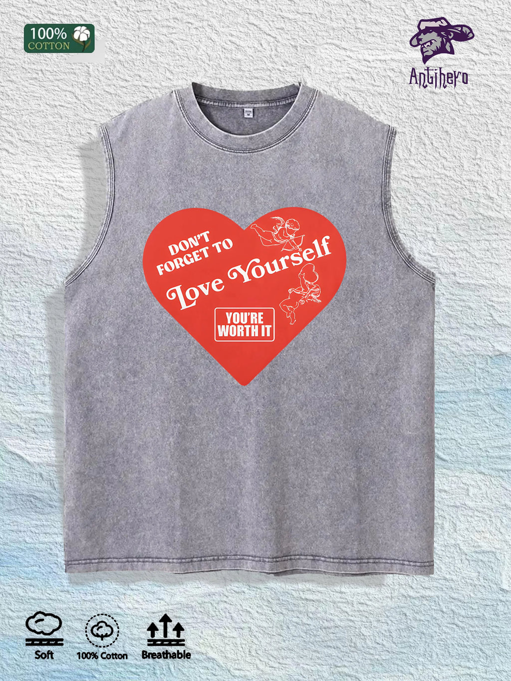 Self - Love Graphic Washed Vest US Warehouse 3 Colors Cotton Tank