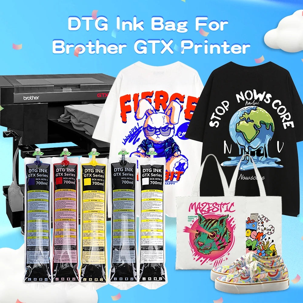 USA Stock GTX Series DTG Ink Bag Compatible with Smart Chip Bright Color Output for Fabric Print Shops