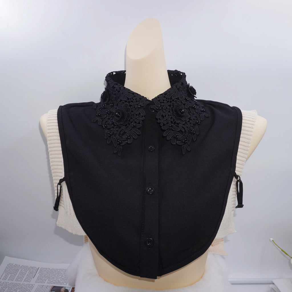 Elegant Detachable Lace Fake Collar Women Blouse Shirt Accessory With Handmade Embroidery Floral Applique Neckline Design