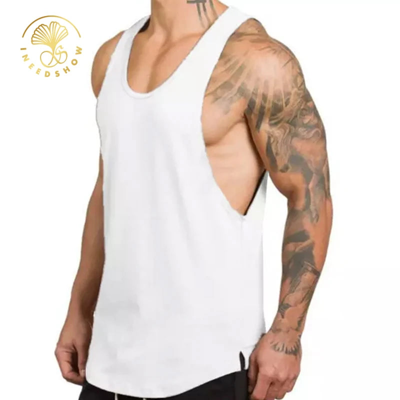 Custom Logo Running Workout Athletic Vest Fitness Wear Men Gym Stringer Muscle Cotton Men's Blank Sports Oversized Tank Tops