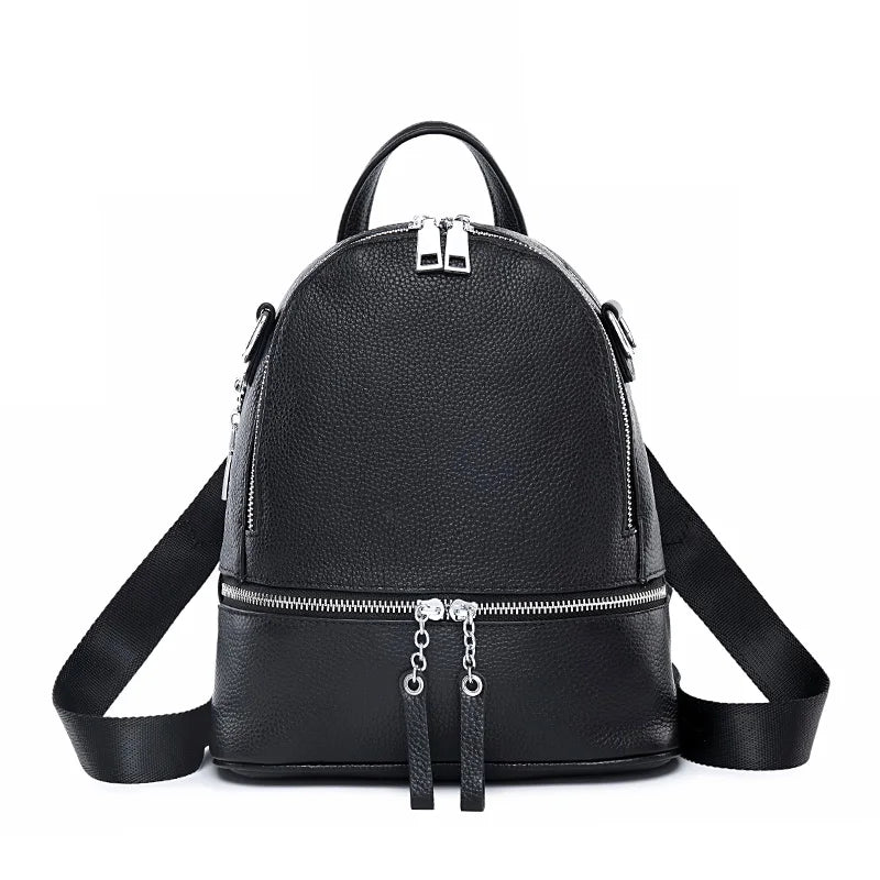 ZENCY Silver Meatal Hardware 100% Genuine Cow Leather Women Backpack Lady Girl First Layer Cowhide Book Bag Style Knapsack Purse