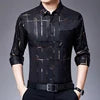 New Arrival Men's Casual Long Sleeve Satin Blouse Shirt Loose Fit Stand Collar Anti-Wrinkle Autumn Stripe Print Wholesale