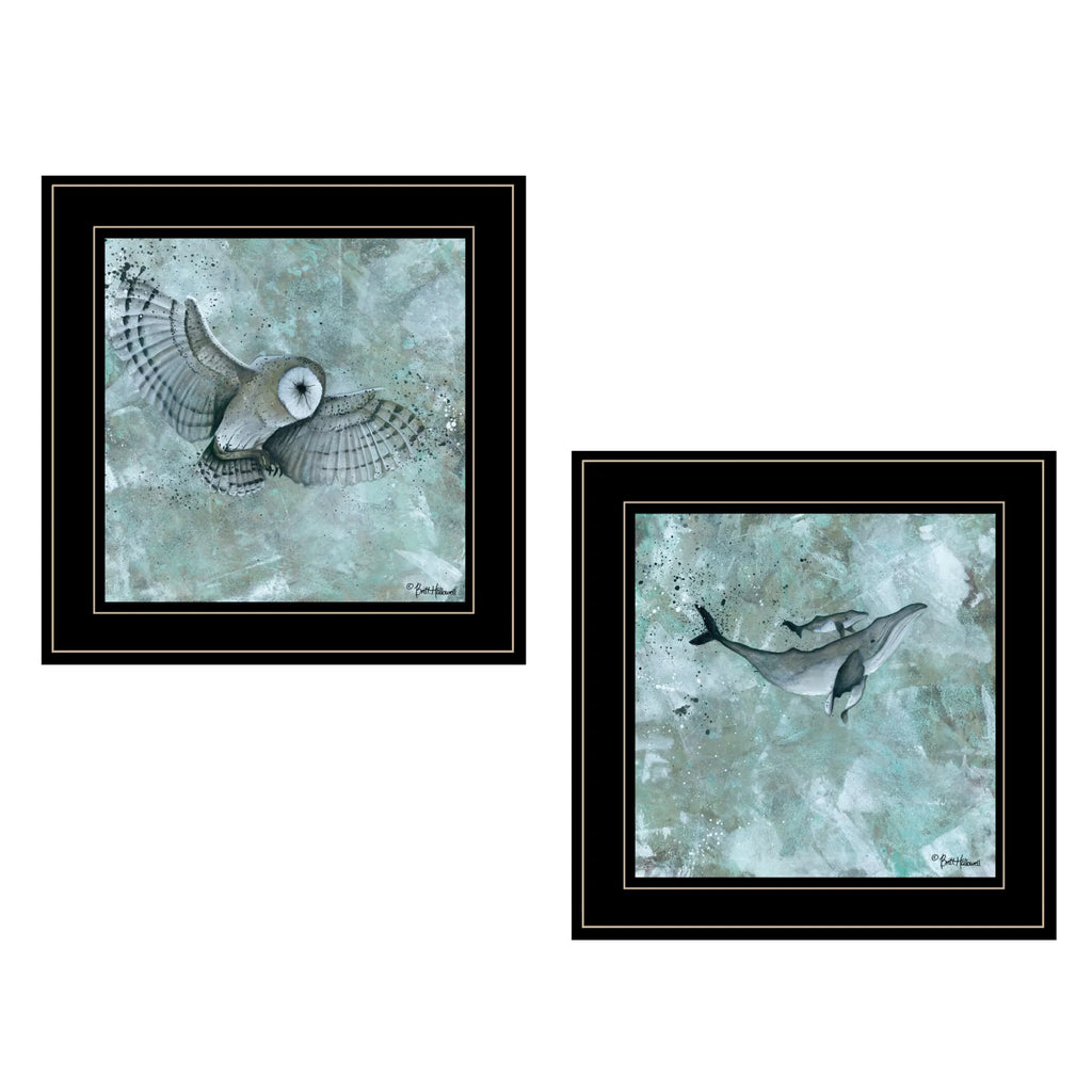 HMS Modern Wildlife Wall Art Print Set Two Black Framed Animal Paintings for Home Decor Paper Support Base