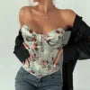2023 New Slim Waist Short Tops Fish Bone Cross Strapping Women's Clothing Strapless Sexy Corset Crop Top