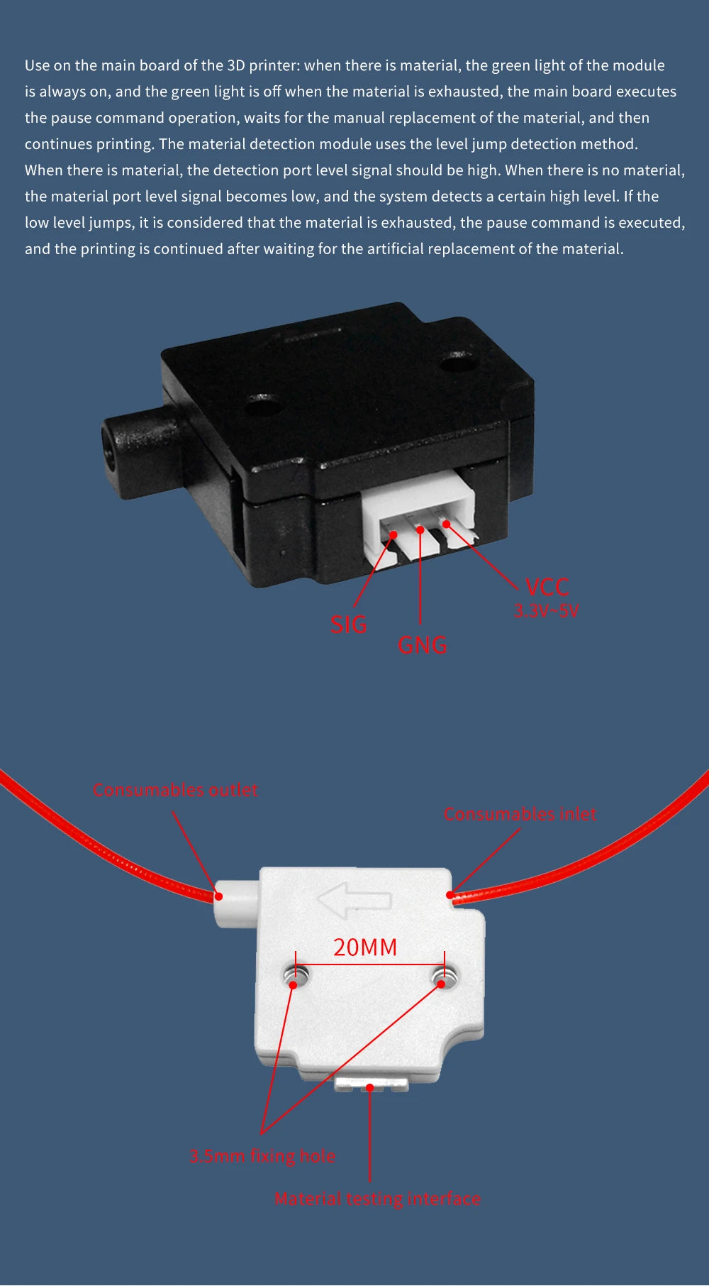 3D Printer Filament Break Detection Module With 1M Cable Run-out Sensor Material Runout Detector For Ender 3 CR10 3D Printer