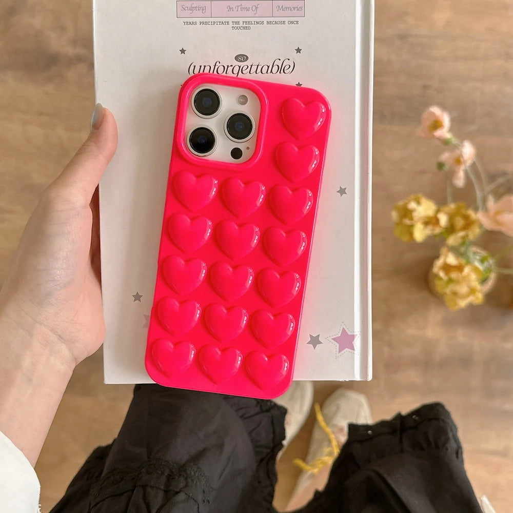 Y2K Stylish 3D Heart Design Mobile Phone Cases Protective Shockproof Cute Covers for iPhone 16 Pro Max Plus INS Trending