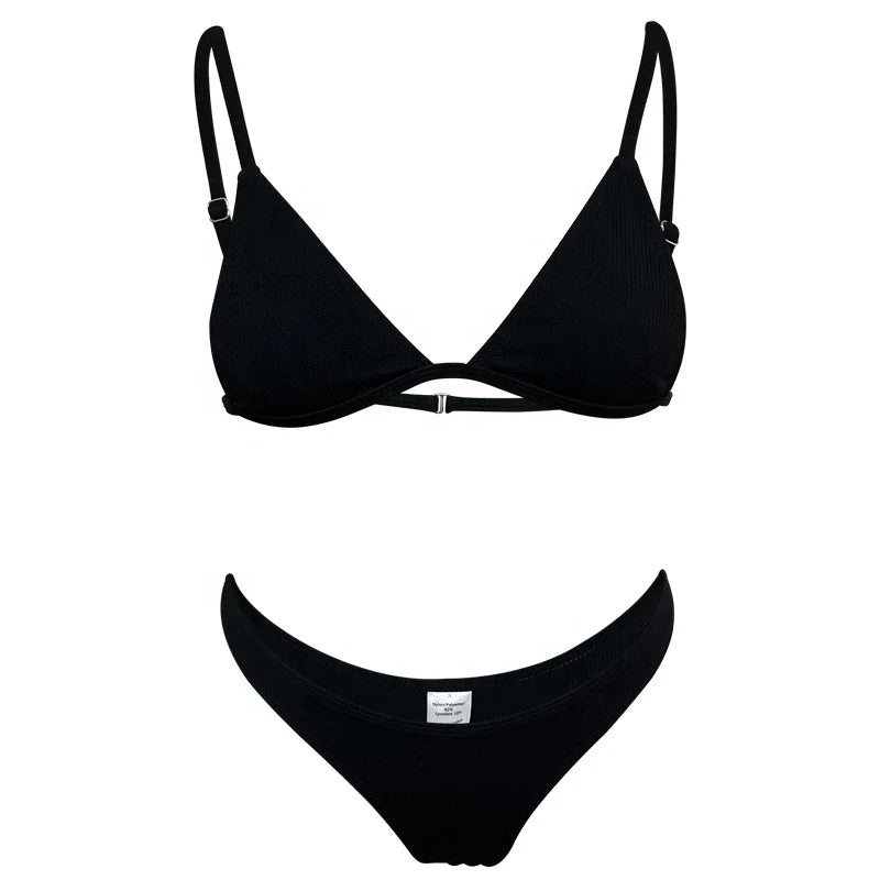 Drop Shipping Sexy Beach Triangle Bikini Ribbed Fabric Swimwear Womens Beachwear