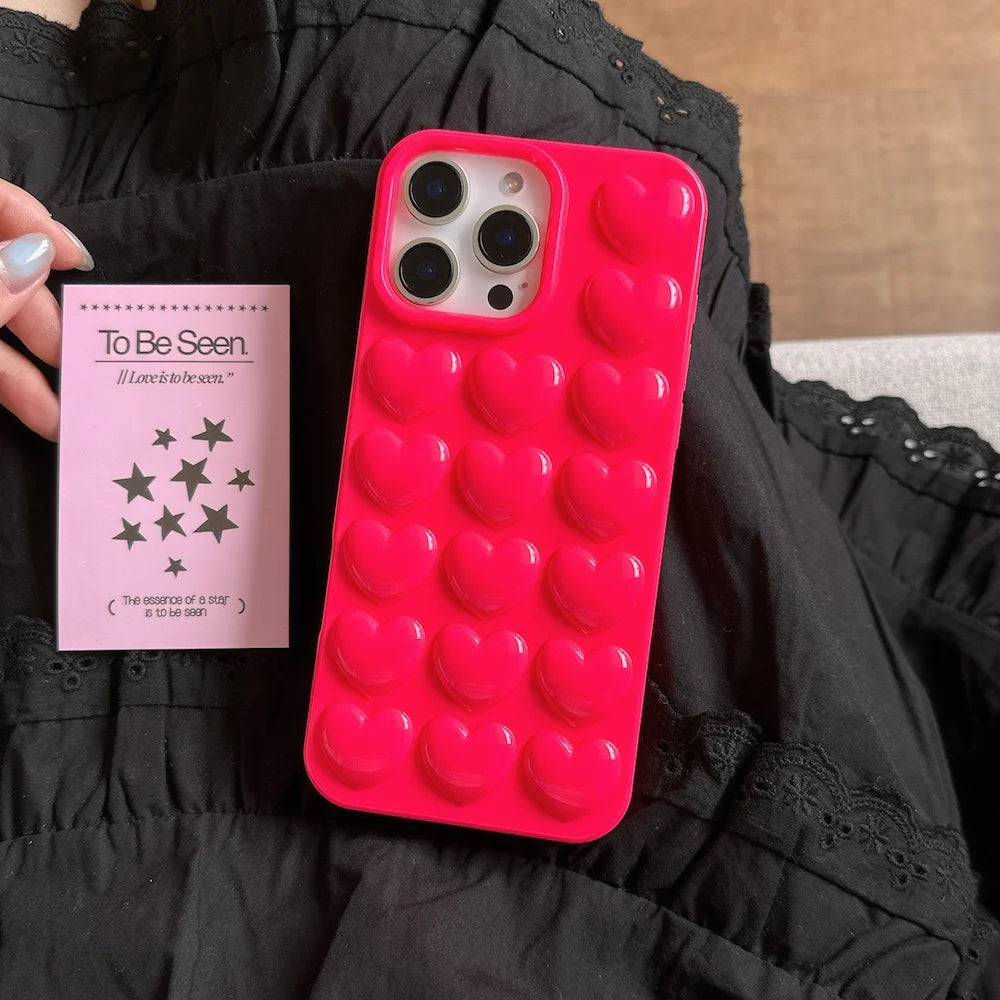 Y2K Stylish 3D Heart Design Mobile Phone Cases Protective Shockproof Cute Covers for iPhone 16 Pro Max Plus INS Trending