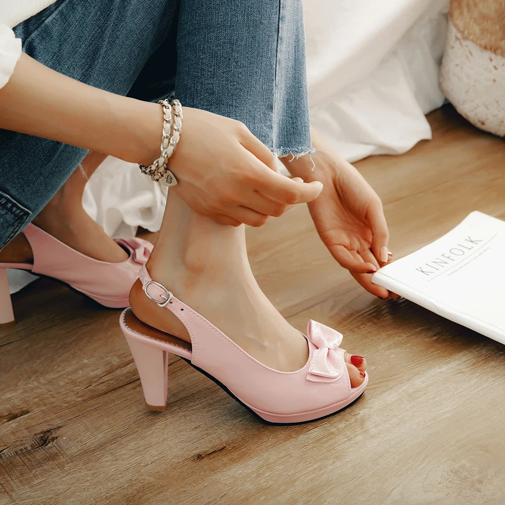 Female Stiletto High Heels Woman Pumps Sexy Open Toe Fish Mouth Shoe Woman Bowknot Party Sandals Ladies Summer Slingback Shoes