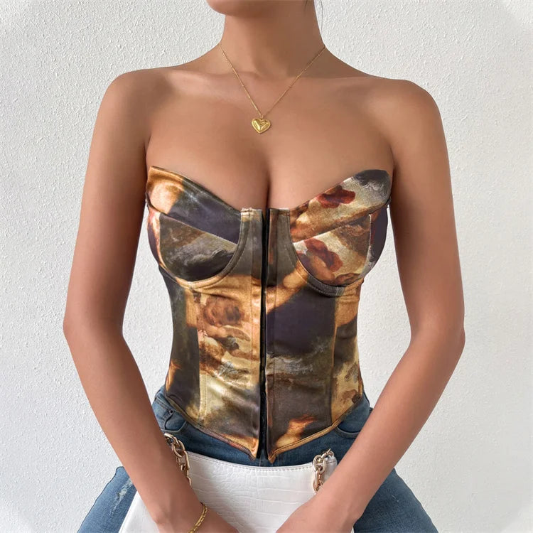 2023 New Slim Waist Short Tops Fish Bone Cross Strapping Women's Clothing Strapless Sexy Corset Crop Top