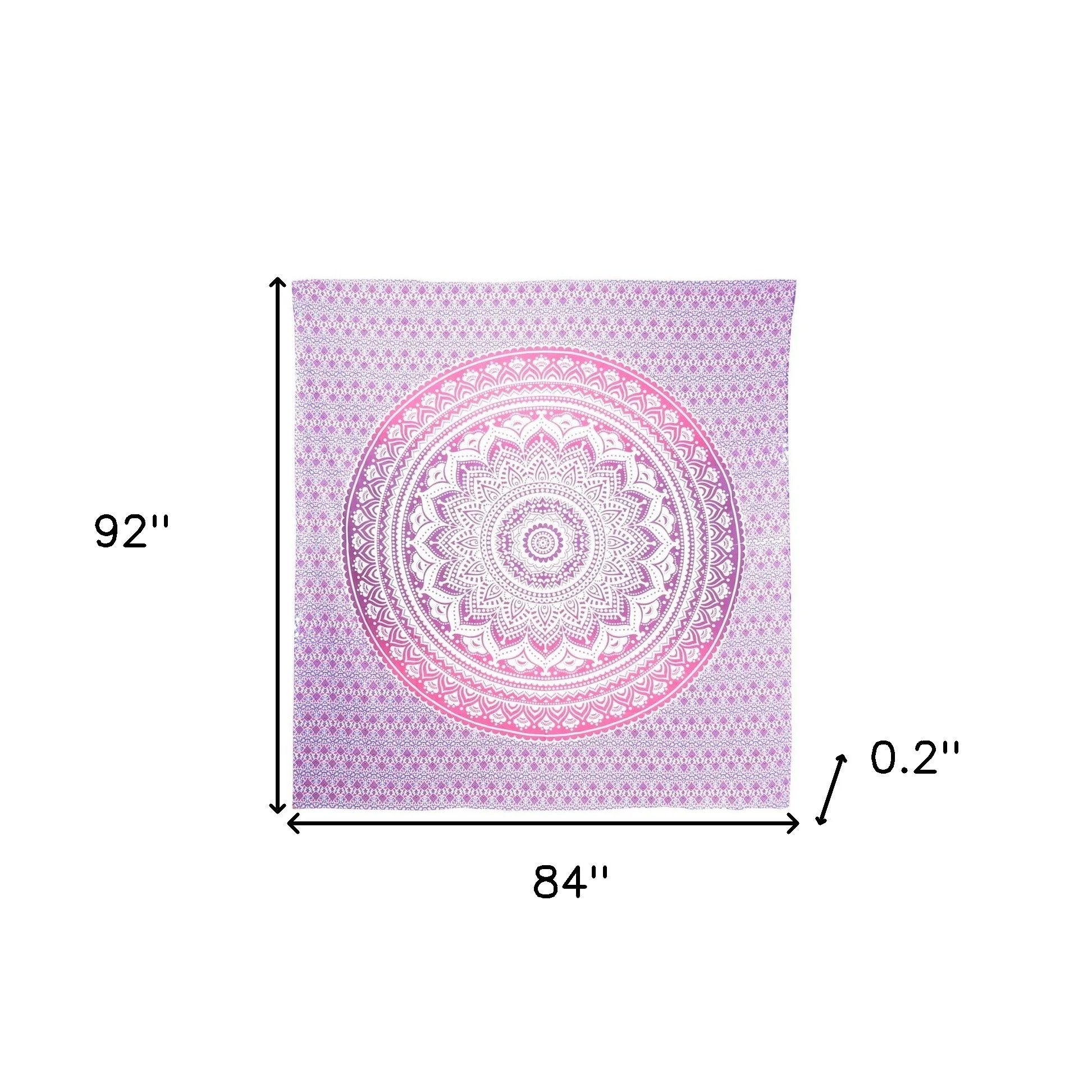 HMS 92\" X 84\" Pink and White Bohemian Mandala Hanging Tapestry Handmade Cotton Wall Decor for Home Hippie Anime Style Woven"