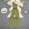 One Size Summer Fashion Slim Fit Slant Neck Sleeveless Jumpsuit High Waisted Straight Leg Wide Leg Pants Jumpsuit