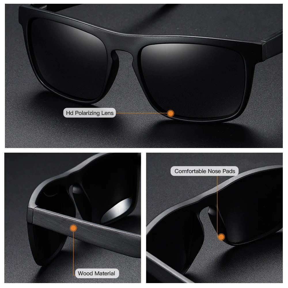 GM New Arrivals Black Wooden Polarized Sunglasses for Men Bamboo Sunglasses Red UV400 Lenses Fashion Driving Shades carton S5523