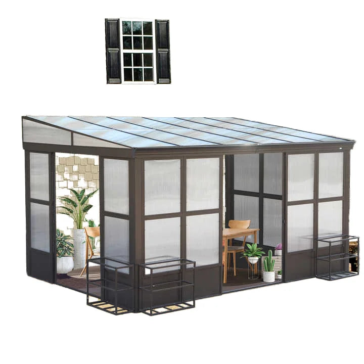 Detachable Window Lean to Solarium Outdoor Permanent Wall Mounted Sun Room Canopy & Gazebo & Pergola for Garden