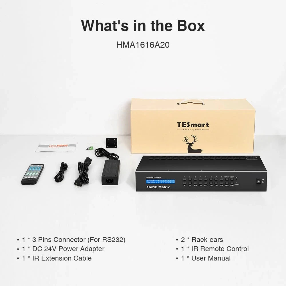 TESmart 16 Port HDMI Matrix 4K@30Hz Support HDCP1.4, Dolby AC3, DTS 5.1/7.1 with EDID Video Switcher