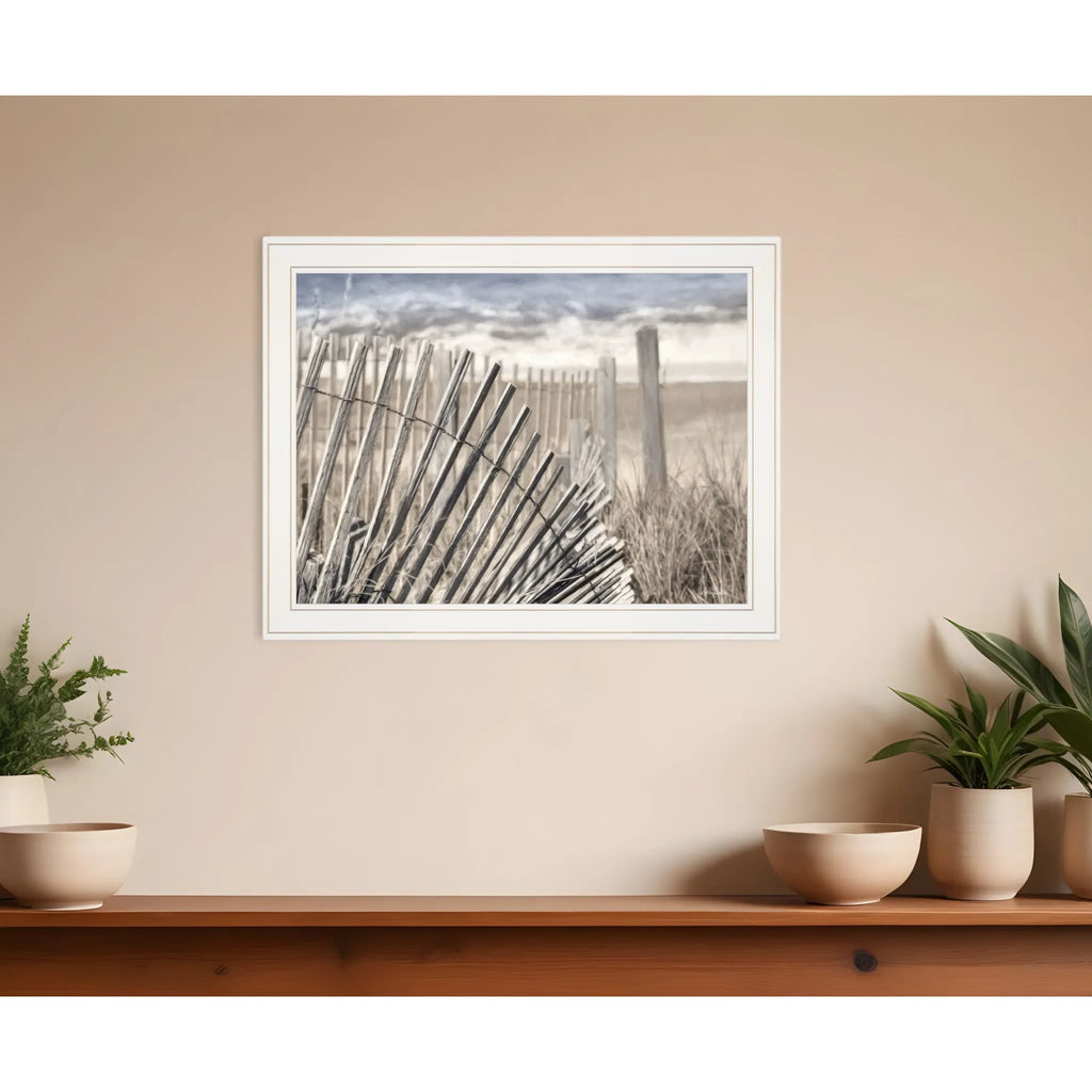 White Framed HMS on the Coastline Wall Art Elegant Decal for Home Decor