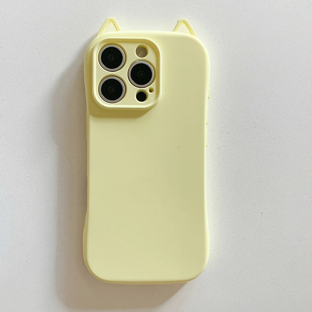 Cute Kitty Cat Ear Design Matte TPU Phone Case for iPhone 16 Pro Max 13 14 15 15 Pro Max Kawaii Candy Color Shockproof Cover