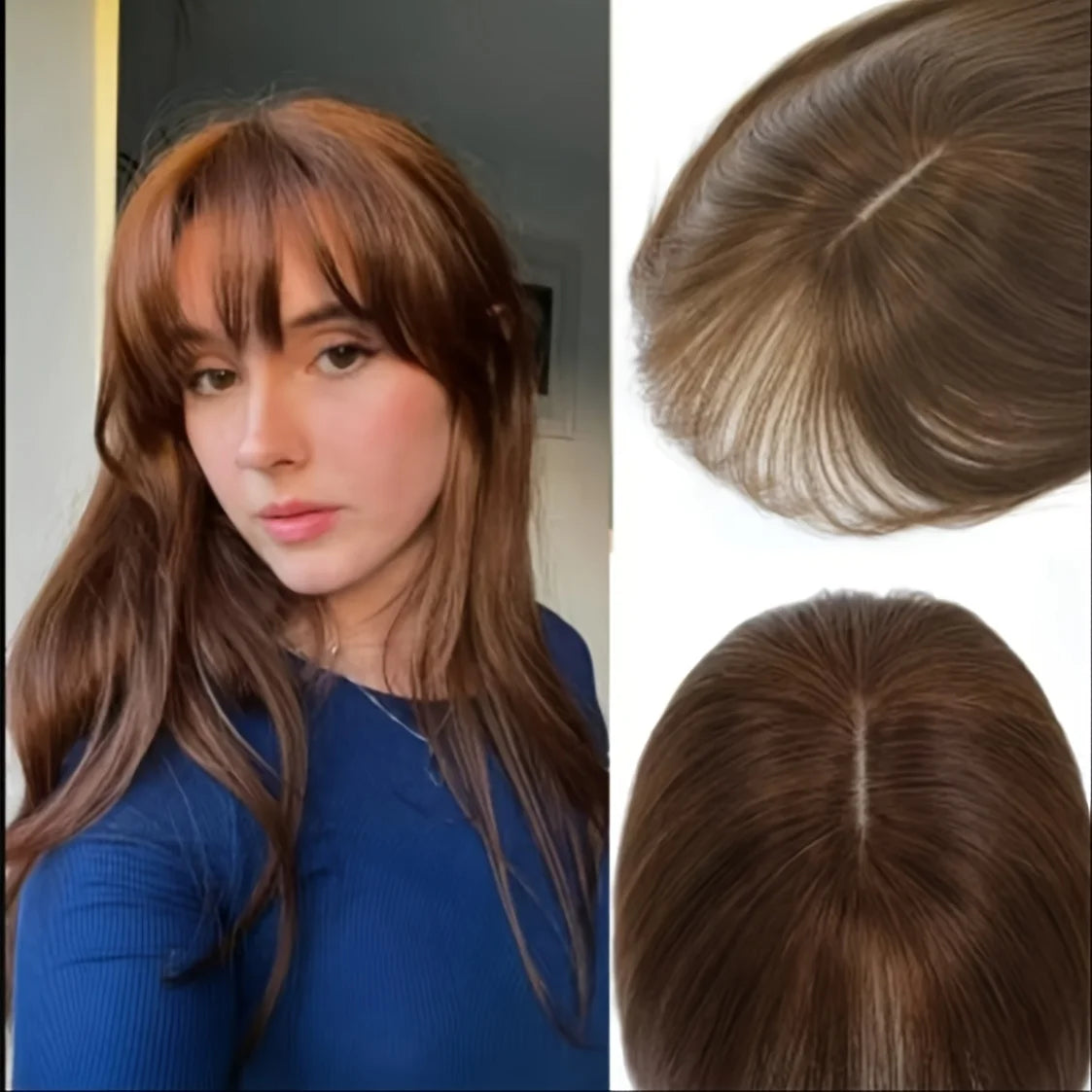 [Real Human Hair Topper] Real Human Hair Clip in Bangs Topper for Women | French Bangs Hair Piece for Thinning & Volume-Silvery