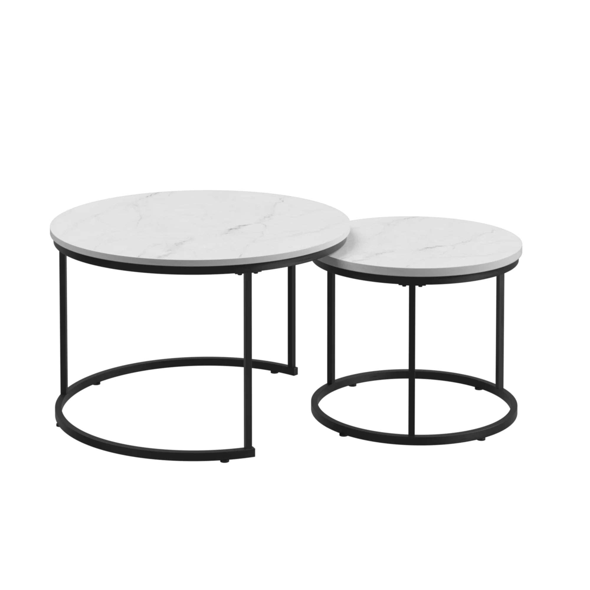 Modern Coffee Table Set 2 27.6inch Wood Marble Pattern Top Sturdy Metal Frame End/Side Tables Living Room Bedroom Balcony Home