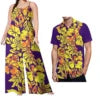 Drop Shipping Samoa Puletasi Casual Women Sling Jumpsuit Match Short Sleeve Aloha Shirt Polynesian Couple Clothes 2pc Set