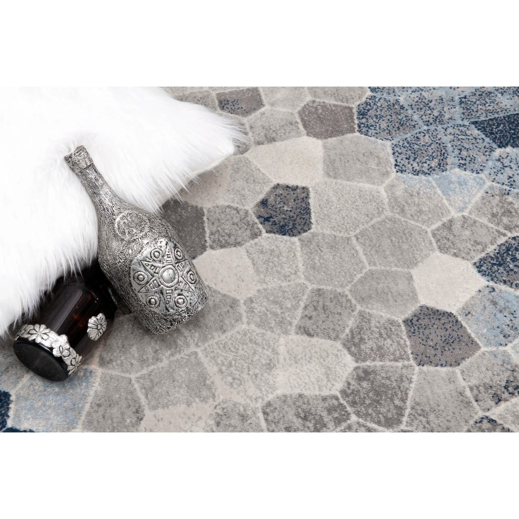 HMS 9' Modern Cobblestone Runner Rug Blue Beige Gray Handmade Tufted Jute Wool Carpet Anti-Slip Washable for Home Prayer Use
