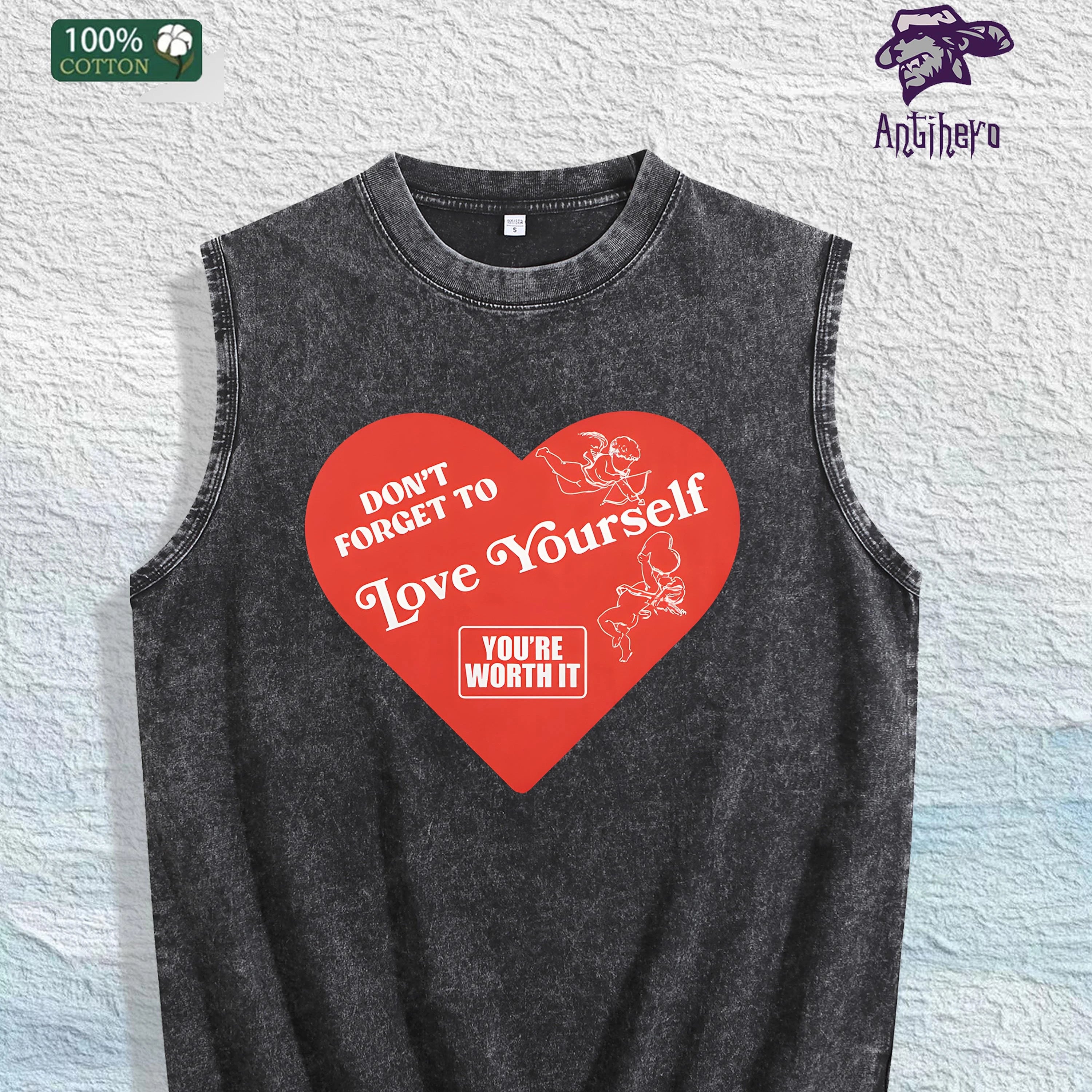 Self - Love Graphic Washed Vest US Warehouse 3 Colors Cotton Tank