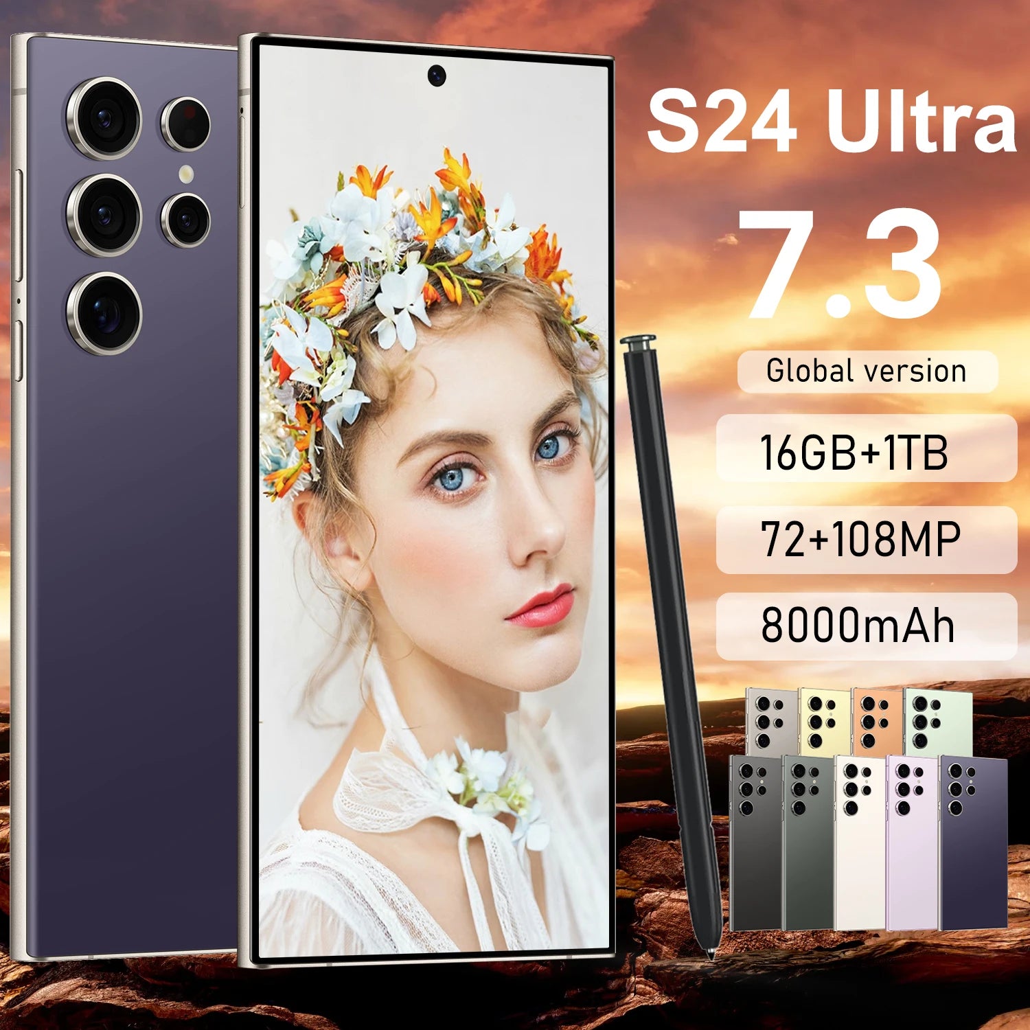 هاتف ذكي 2024 S24 Ultra الإصدار العالمي الجديد، معالج MTK، شاشة HD، ميزات ذكية تشمل التعرف على الوجه وشاشة لمس