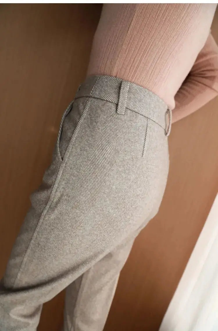 Woolen Pants Women's Harem Pencil Pants 2026 Autumn Winter High Waisted Casual Suit Pants Office Lady Women Trousers